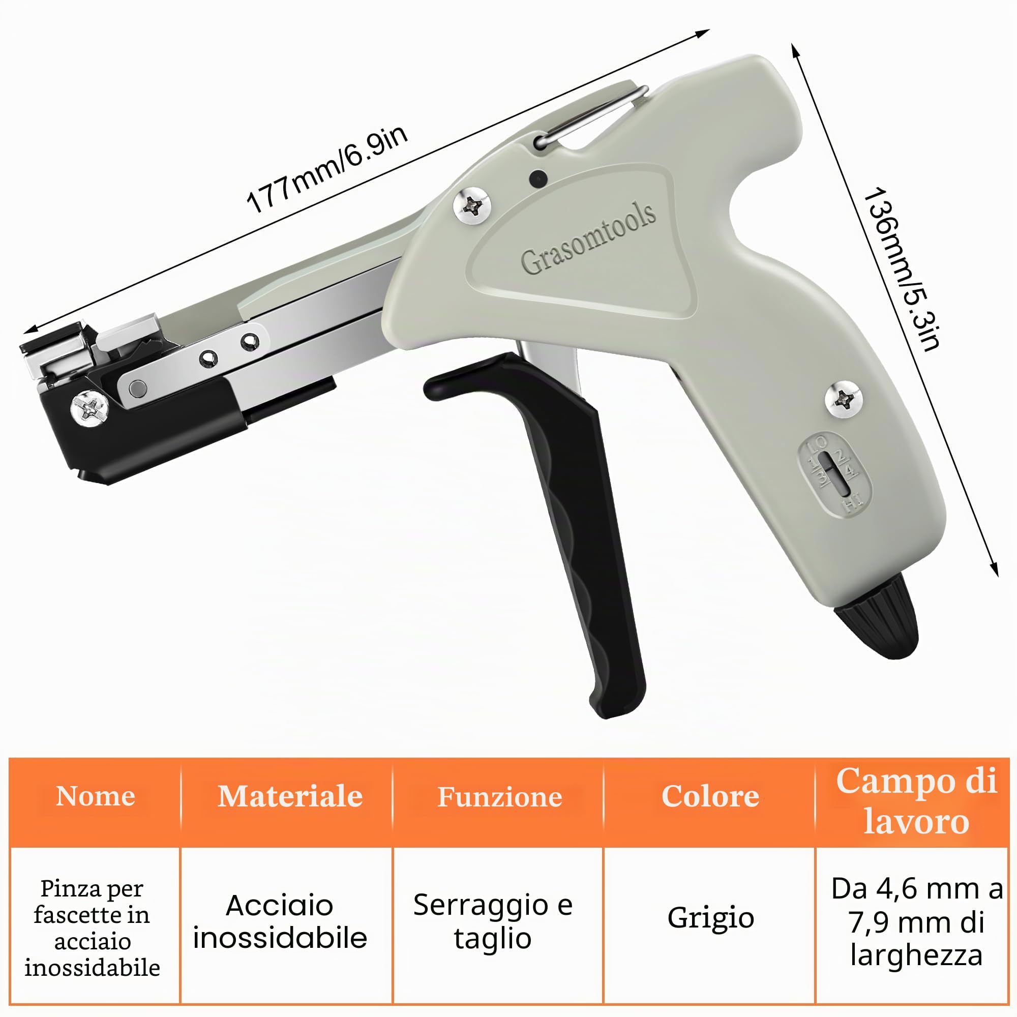 Kit pistola per fascette in metallo, strumento di serraggio e taglierina automatico per fascette in acciaio inossidabile con fascette per cavi in ​​acciaio inossidabile autobloccanti 304 da 200 pezzi