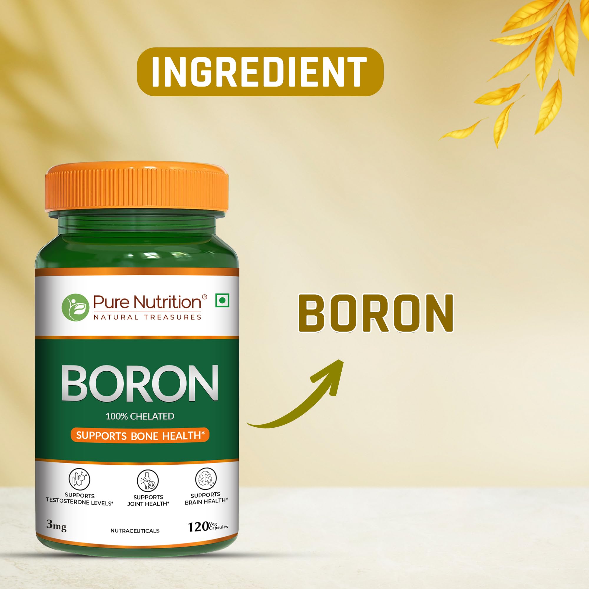 Pure Nutrition Boron 3mg, 120 Veg Capsules | 100% Chelated Boron Supplement for Bone Strength, Joint Support, Cognitive Health & Hormonal Balance 2