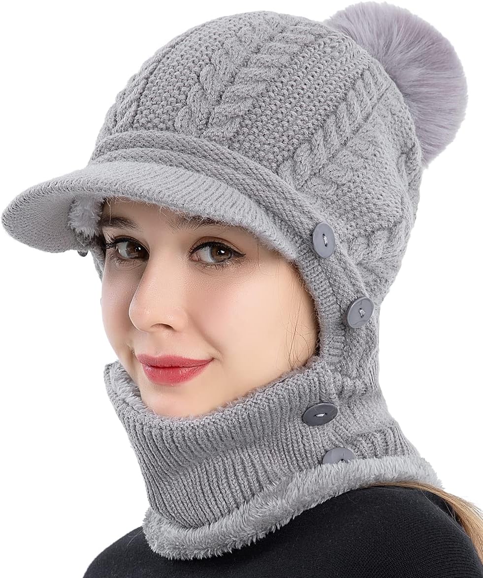 Women One Piece Slouchy Fleece Beanie Hats Scarf Mask Warm Winter Knitted Hat Thick Skull Ski Cap - Image 2