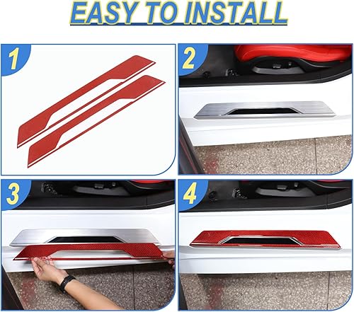 Miniatura 5 de CHEAYAR Kit de adornos decorativos de fibra de carbono real 3D suave para el umbral de la puerta interior del automóvil, con adhesivo para