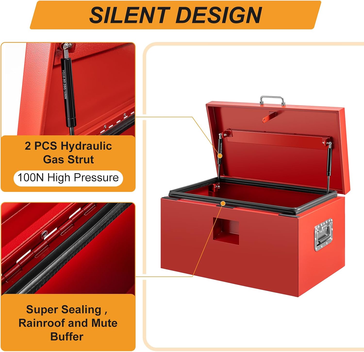 30 Inch Steel Heavy Duty Truck Bed Tool Box Red Steel Metal Box PickUp Storage Organizer for Storage, Utility Trailer ToolBox for Truck, Pickup, RV, Trailer
