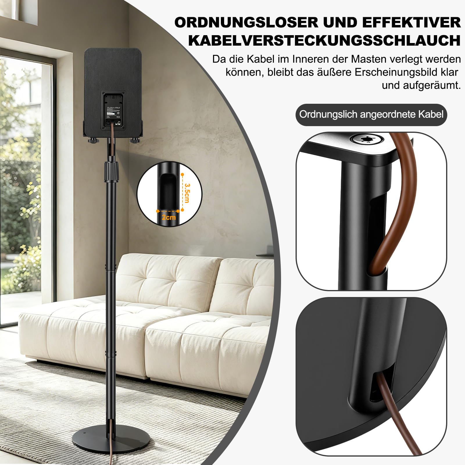 OUUTMEE Zestaw 2 regulowanych 3-częściowych uchwytów głośnikowych, do 10 kg | Stojak głośnikowy, zakres regulacji wysokości : 115-140 cm, kompatybilny z wieloma modelami głośników