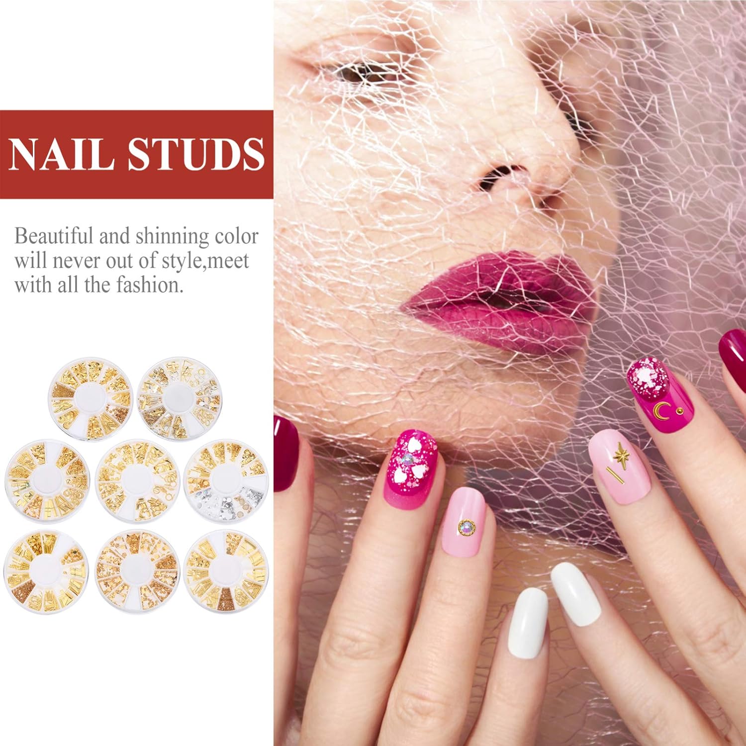 Alloy Nail Art Decorations 8pcs Japanese Style Hollow Rivet Nail Studs DIY Manicure Accessories for