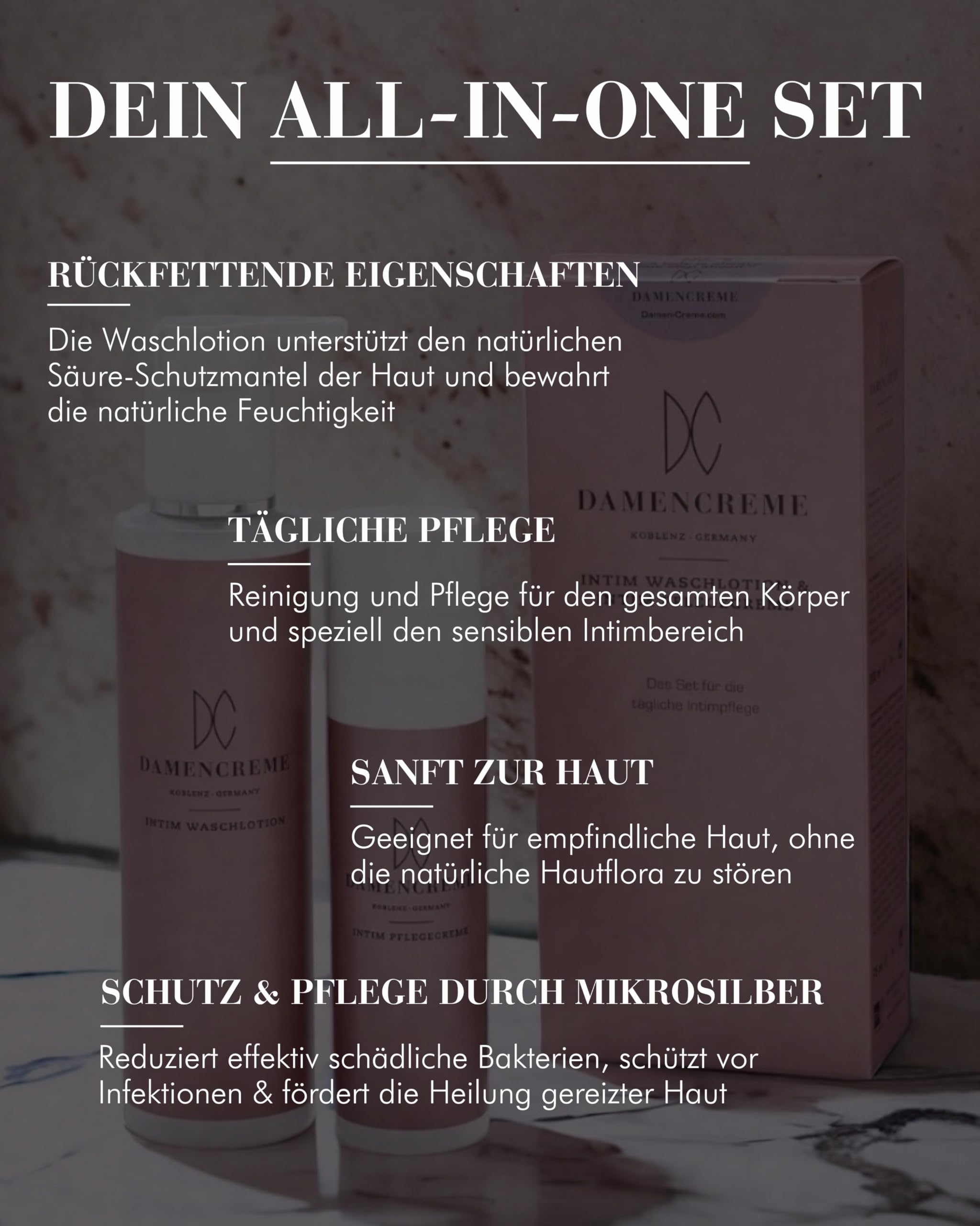 DAMENCREME Intimpflege Set für Frauen I Intim Creme 75 ml & Intim Waschlotion 200 ml I Sanfte Pflege & Reinigung I Intimpflege Damen vom Gynäkologen empfohlen I vegan & dermatologisch getestet
