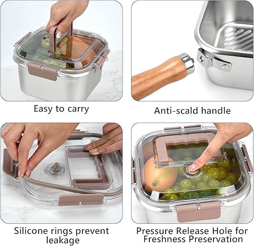 Miniatura 5 de Freidora de acero inoxidable, olla cuadrada con cesta y tapa, sartén profunda portátil con asa, colador de aceite, olla multifuncional para freír