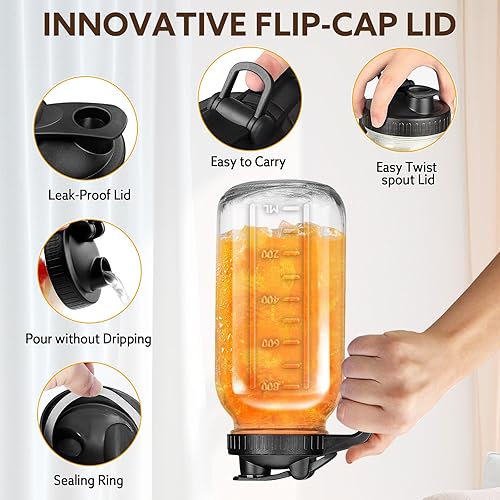 Miniatura 2 de Mihlapi Jarra con tapa y boquilla, jarra de leche de vidrio de 32 onzas para leche materna, jarra de vidrio grueso para té solar, contenedor de