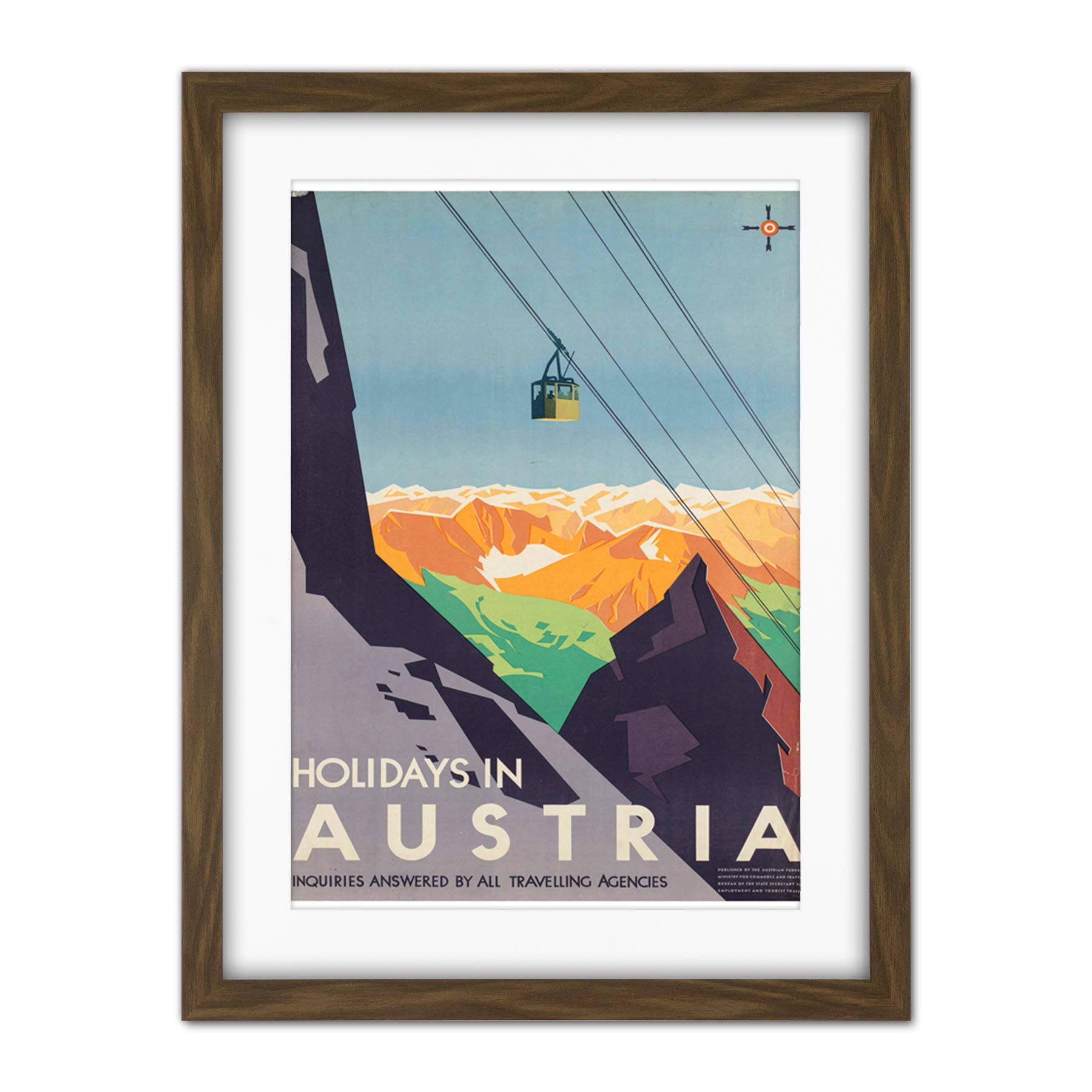 Wee Blue Coo Austria Travel Ski Lift Alpine Artwork Framed Wall Art Print 18X24 Inch