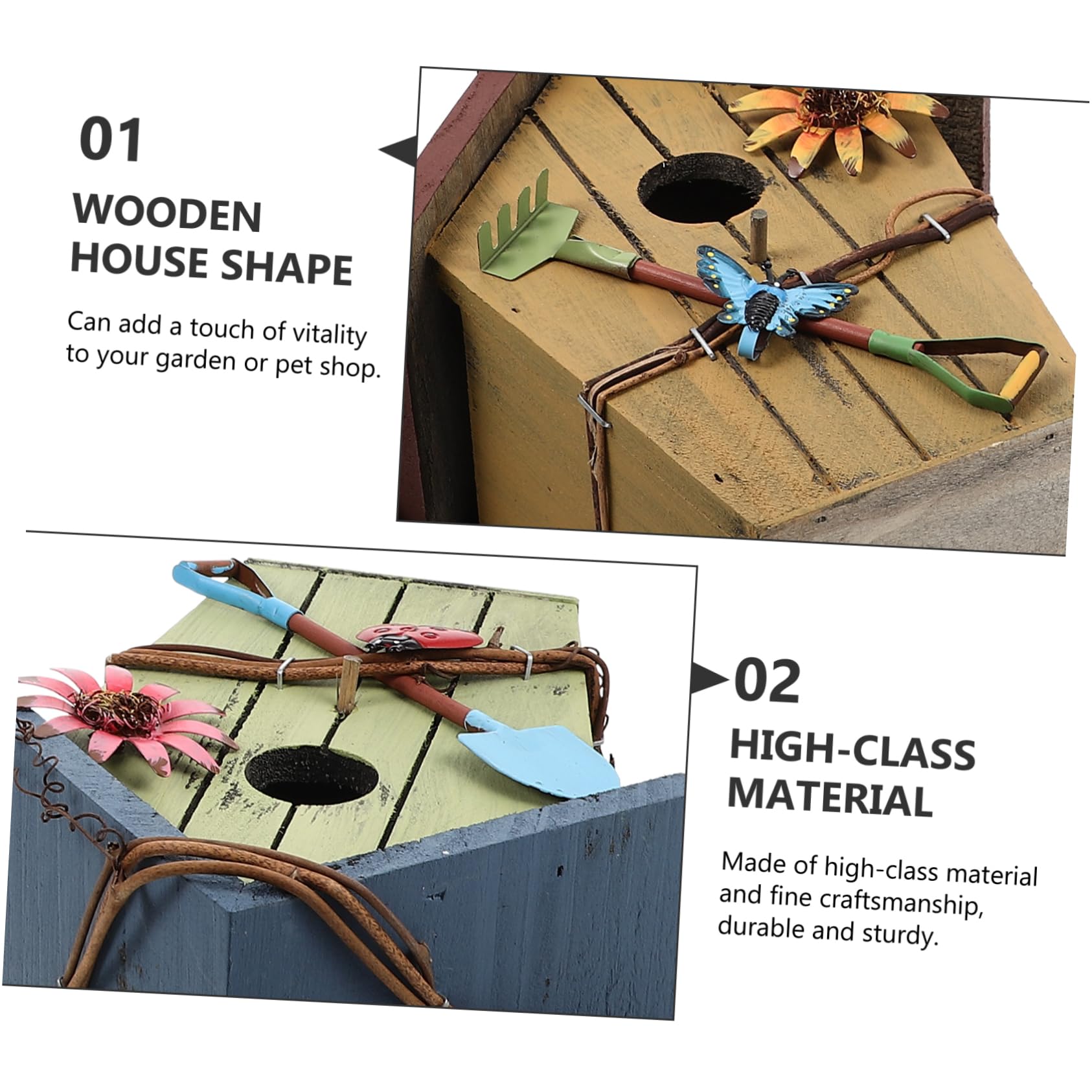 Casita de Madera para Pájaros Decorativa en Forma de Casa 2 Piezas | Aves Pequeñas y Amarillas, Uso en Balcón o Exterior, Acabado Artesanal