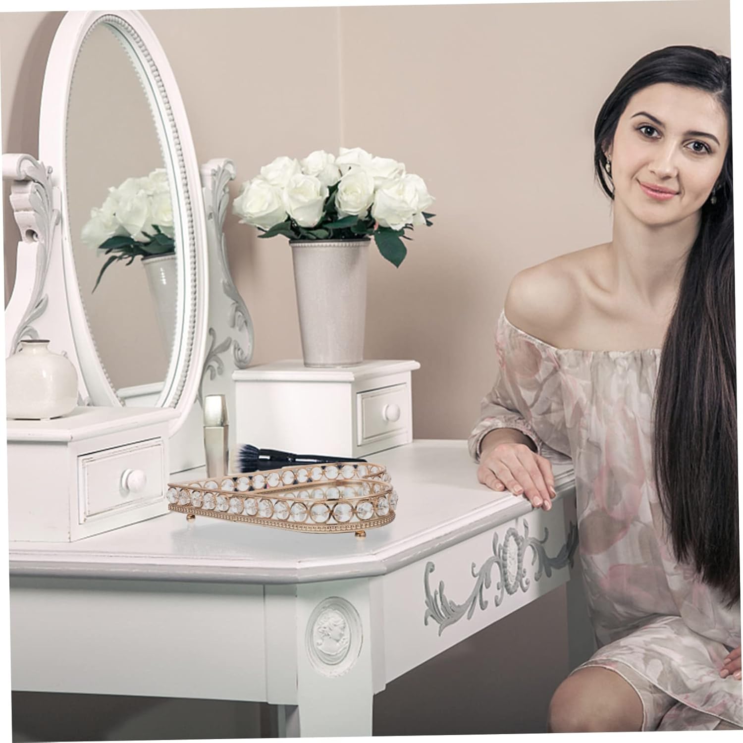 1Pc Heart Shaped Decorative Jewelry Tray Creative Mirror Tray for Home Use Compact Desktop Storage Organizer for Cosmetics Keys and Jewelry Finish