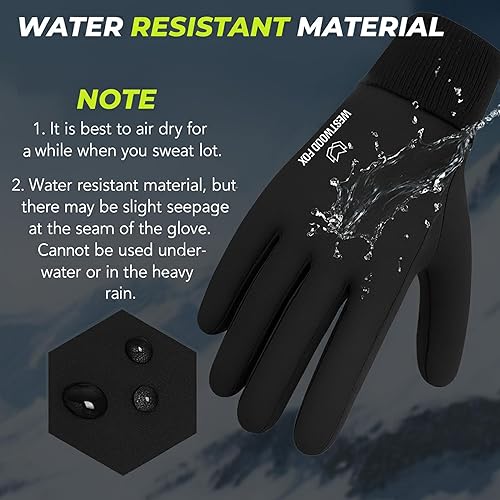 Miniatura 2 de WESTWOOD FOX Guantes de invierno para pantalla táctil, ligeramente impermeables, térmicos, cálidos, antideslizantes, para correr, ciclismo,