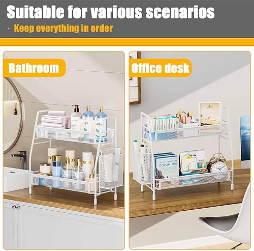 Miniatura 7 de Famhap Organizador de encimera de baño, organizador de baño con cesta lateral, organizador de encimera de cocina, organizador de estante de especias