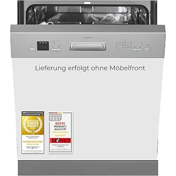 Exquisit EGSP56312 Built-In Dishwasher Partially Integrated 60 cm 12 Place Settings Dishwasher with 7 programs Aquastop and start time delay. Inox bezel half load and LED display. [Energy Class E]