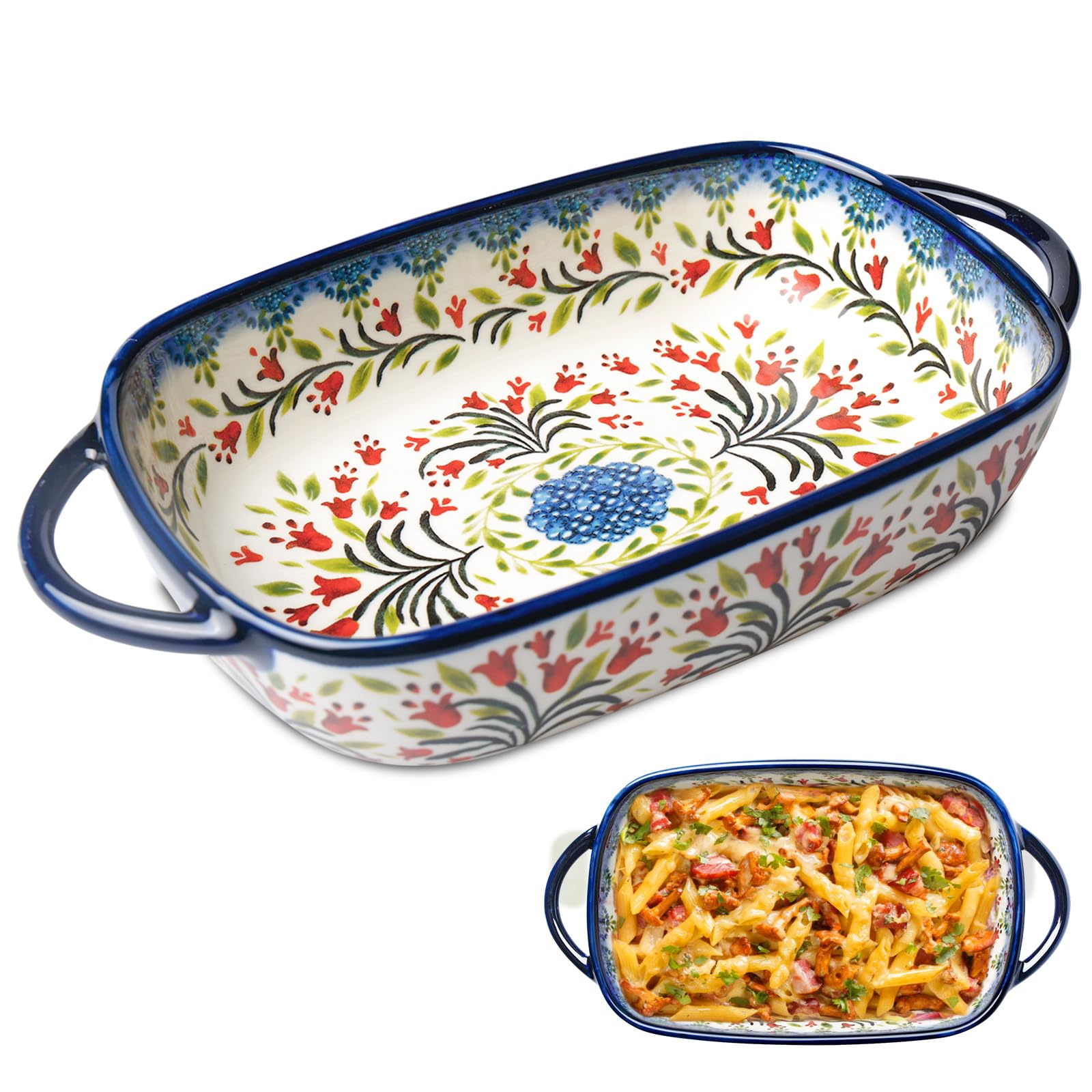 Pirofila in ceramica, rettangolare, attributi in ceramica, funzionalità, vintage, per cucina e tavolo da pranzo (doppio manico, 23,5 x 13 x 5 cm)