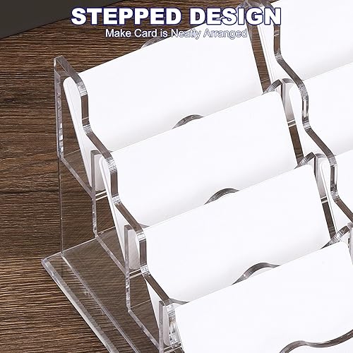 Miniatura 10 de PATIKIL Tarjetero para escritorio, 4 niveles, 16 ranuras, tarjeteros para tarjetas de visita de acrílico transparente, organizador de tarjetas para