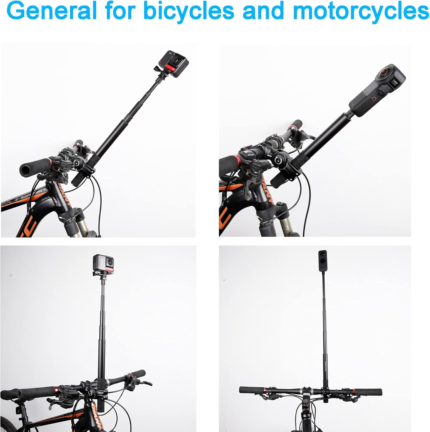 Third Person Perspective Handlebar Mount +114CM Invisible Selfie Stick for Bike Motorcycle Ride Tracking Shooting for Insta360 ONE X5,X4,X3,X2,X,RS,R DJI OSMO 360 Camera