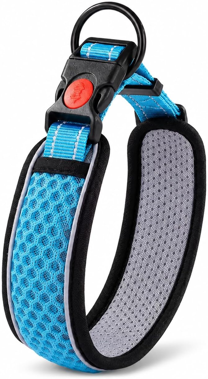 Adjustable Mesh Dog Collar, Reflective & Safety Buckle for Large Dogs