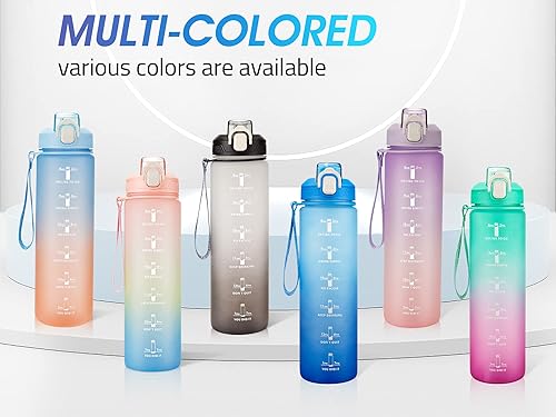 Miniatura 7 de YC Kitchen Botella de agua motivacional con marcador de tiempo, botellas de agua de 32 onzas con tiempos para beber, a prueba de fugas y sin BPA,