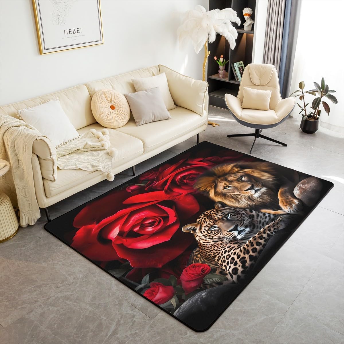 Leopard Print Area Rug 5x7 Rose Lion Cheetah Print Floor Mat Durable Indoor Entry Rug Rug Mats Wild Entrance Rug Soft Carpet for Livingroom, Laundry, Bedroom Playing Room Bedroom
