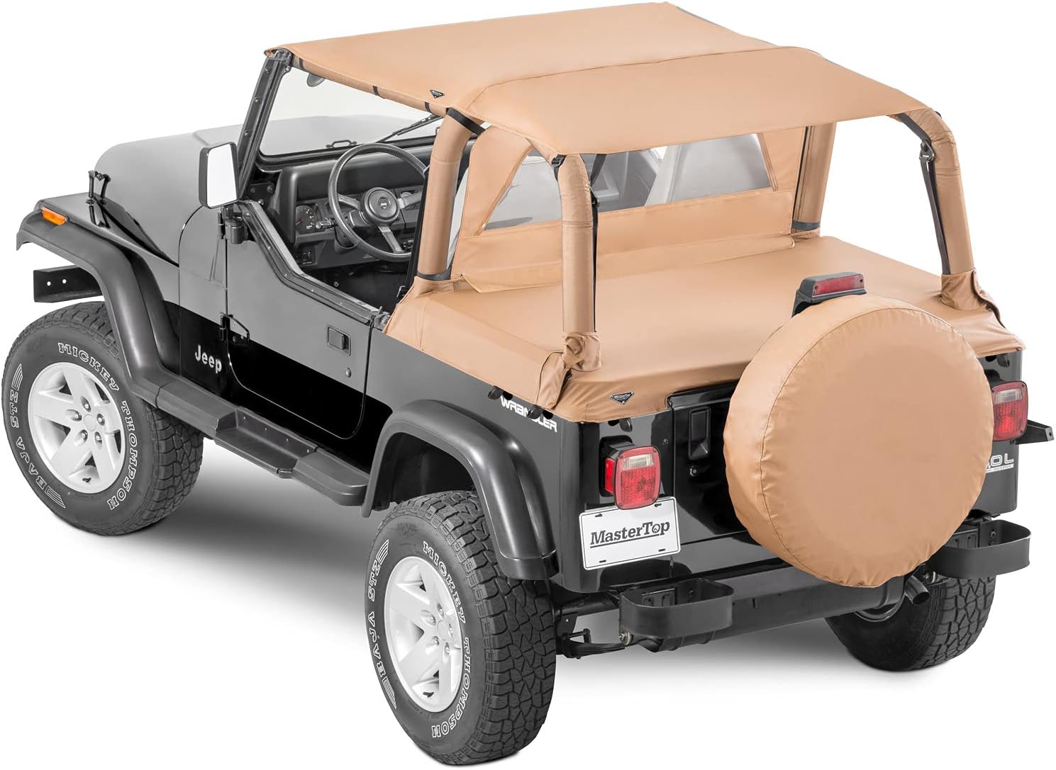 MasterTop Bimini Summer Soft Top, Black Diamond - Fits Jeep Wrangler YJ 1992-1995 - Open Air Fabric Top Cover for Sun and Light Rain Protection