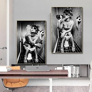 Sexy Mädchen in der Toilette Nordic Leinwand Kunst Poster und Drucke Leinwand Malerei Sexy Mädchen Wandkunst Bilder Wohnkultur Gemälde 40x60cmx2 Rahmenlos