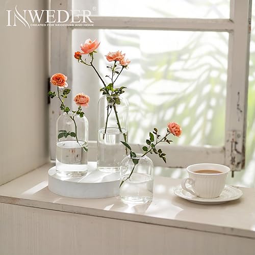 Miniatura 4 de Inweder Jarrones de cristal  Juego de 3 elegantes jarrones transparentes para bodas, fiestas, decoración del hogar