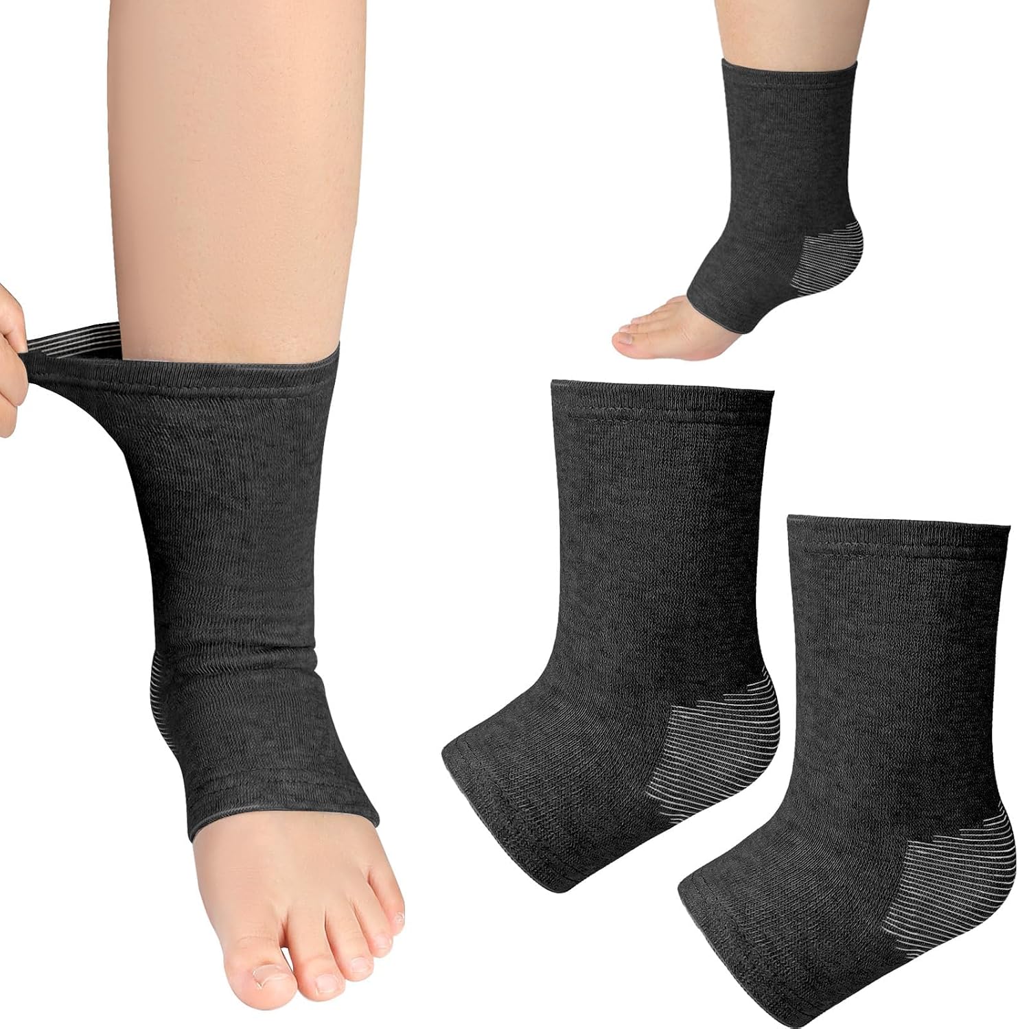 2pcs Grey Ankle Supports Sleeves, Breathable Arch Support Foot Covers, Soft Ankle Support Socks for Men Women Running Travel Work(Grey, L)
