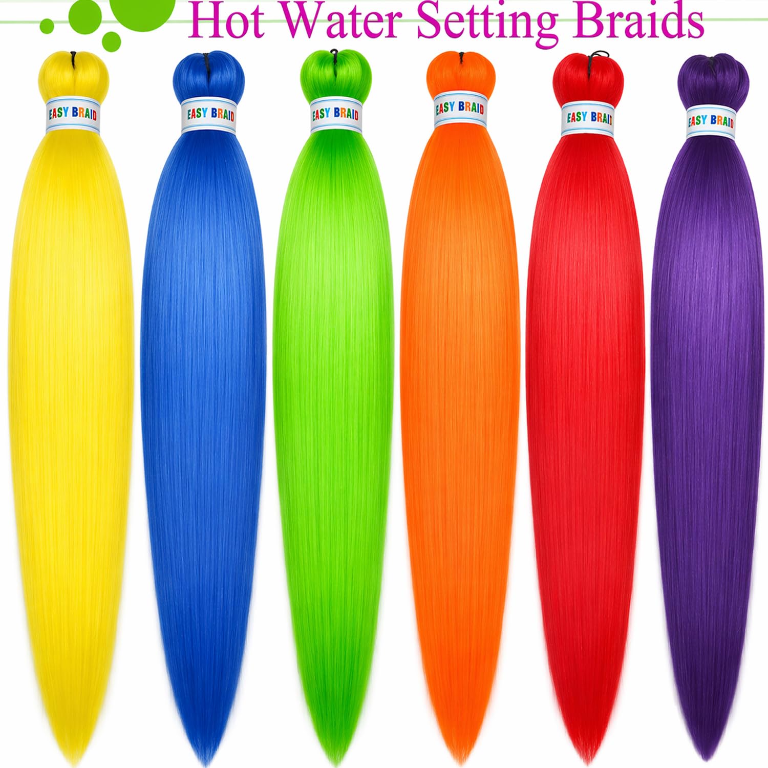 Colorful Braiding Hair Pre Stretched 26inch Colored Braiding Hair Extensions for Braids 6Pcs Multicolored Rainbow Braid Hair Pre Stretched for Kids Girls Women