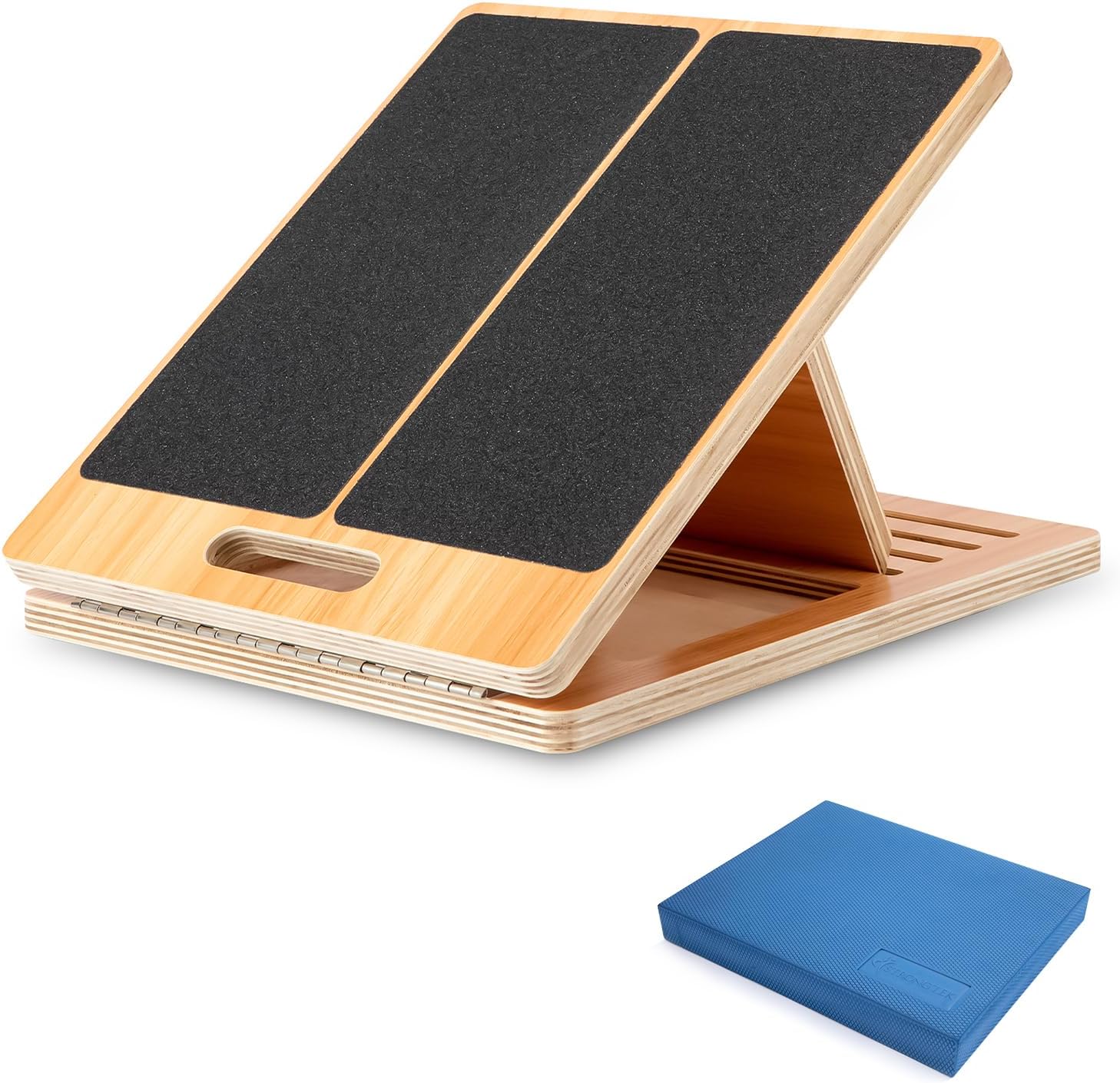 StrongTek Balance and Flexibility Training Set: Professional Foam Exercise Balance Pad & Portable Wooden Slant Board