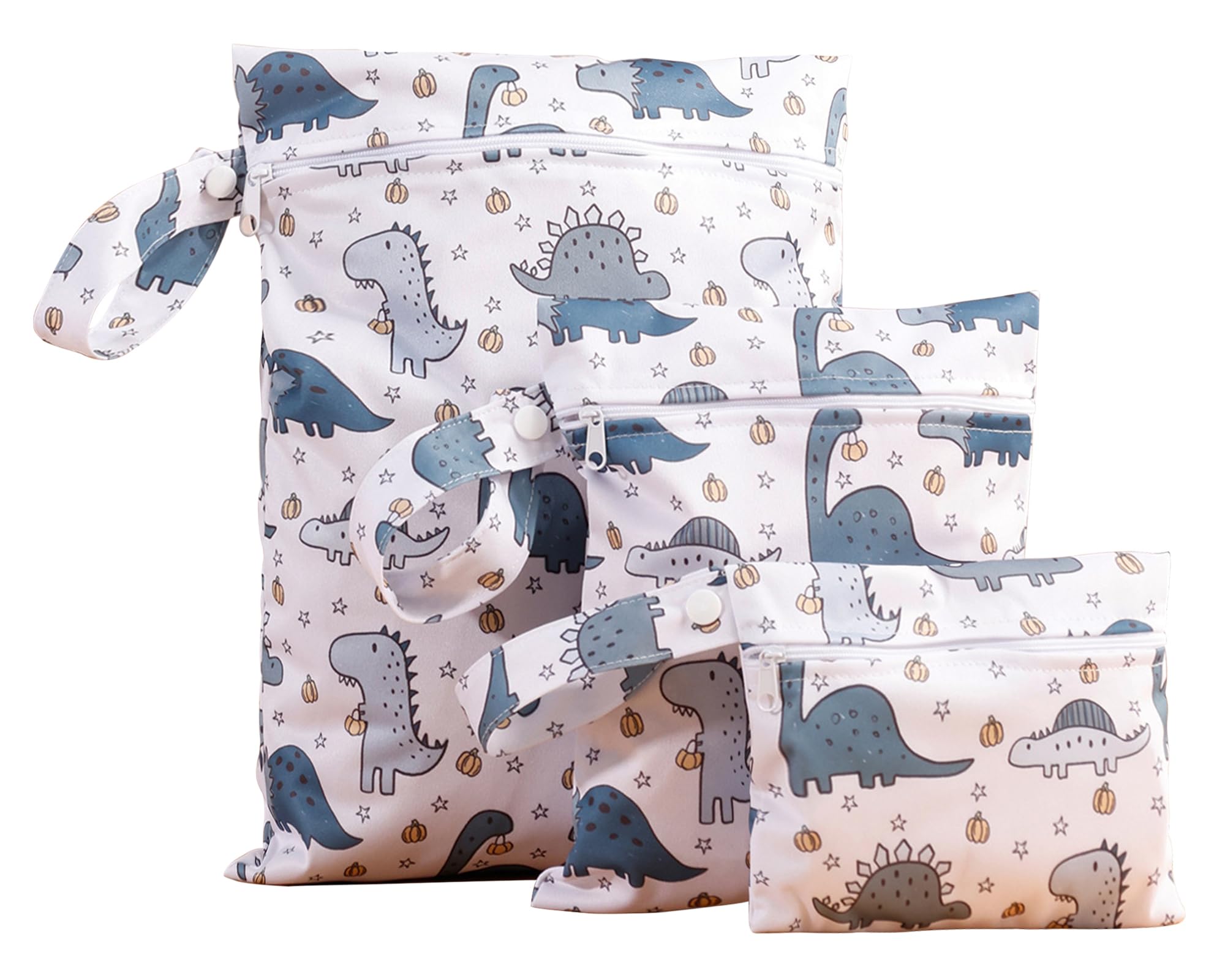 SEAUR Wet Dry Bag Set Cloth Diaper Wet Bag Waterproof Reusable Wet Dry Bag Baby Reusable Zipper Bag Wet Bathing Suit Bag Blue Dinosaur