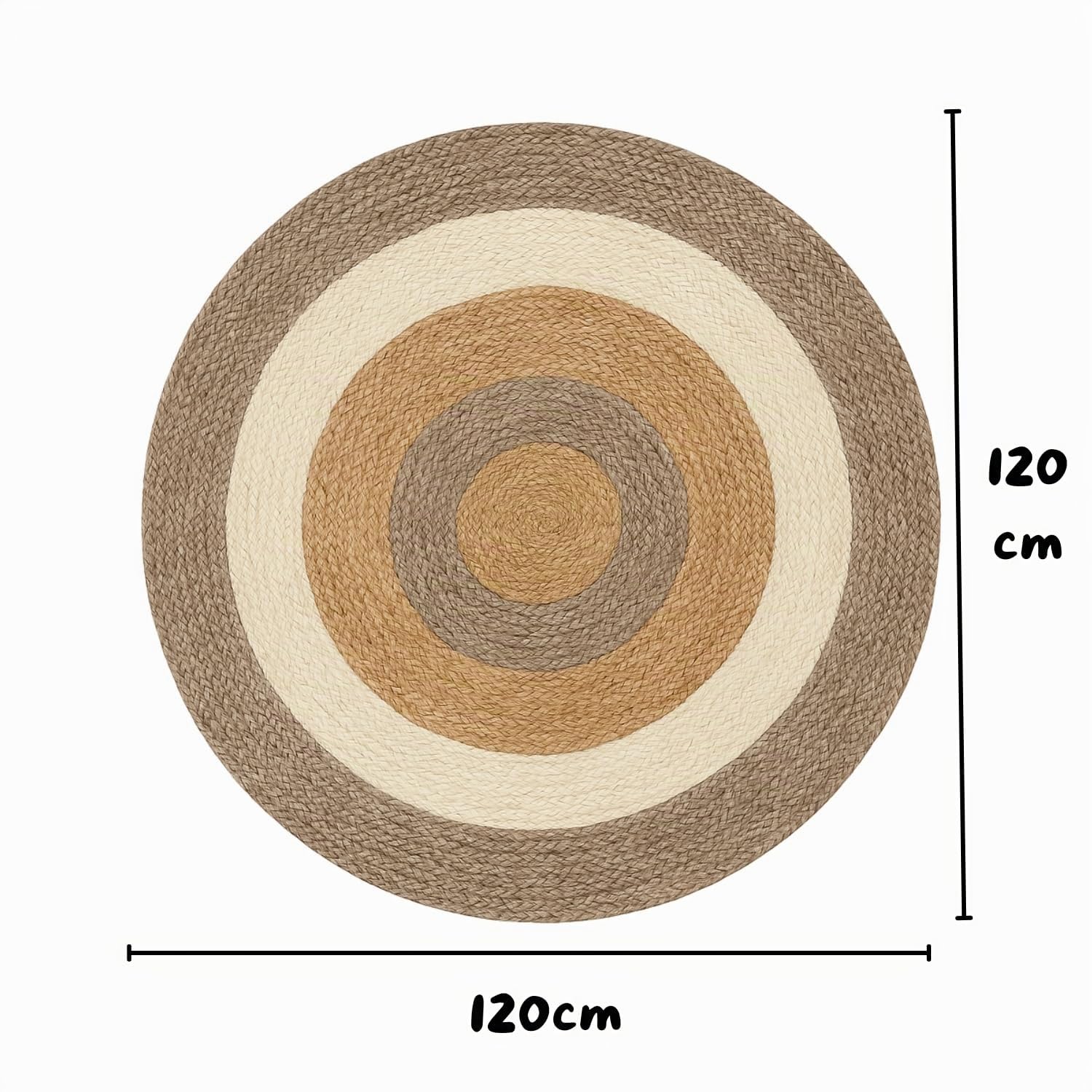 MY-RUG Jute Teppich Rund 120 cm - Sisal-Optik Handgewebt - Naturfaser Beige | Nachhaltiger Juteteppich für Wohnzimmer und Flur, OEKO-TEX zertifiziert, pflegeleicht, beidseitig nutzbar und weich