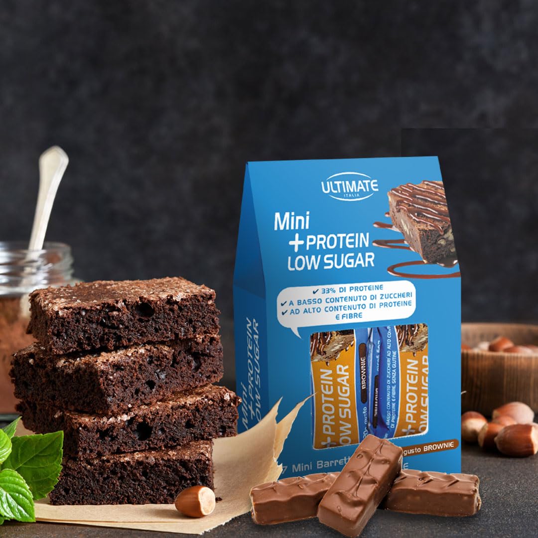 Ultimate Italia - Barretta low sugar proteica al 33% - gusto brownie - 7x20g - a basso contenuto di zuccheri, poche calorie, senza glutine