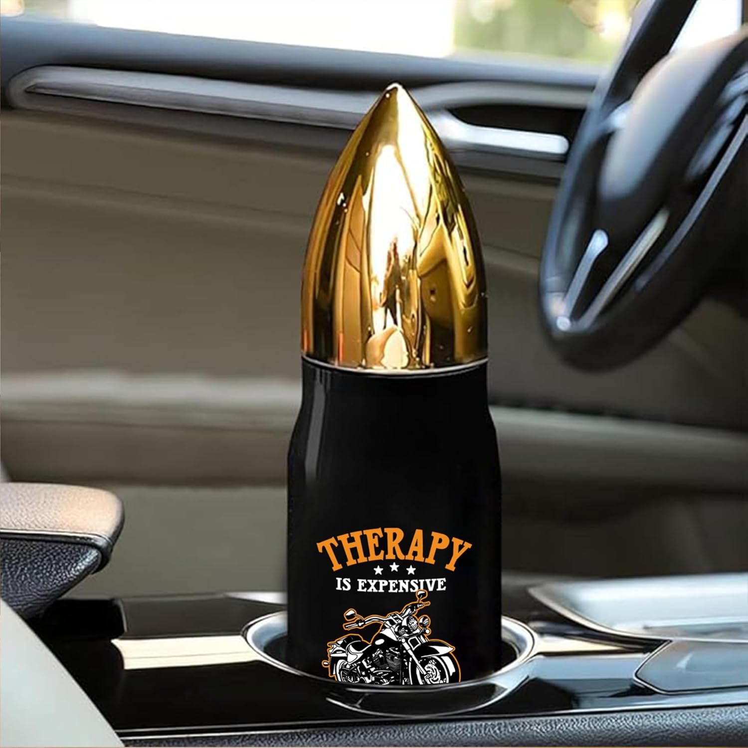 Panvola Therapy Is Expensive Wind Is Free Motorcycle Gifts Bullet Tumbler Rider Biker Motorcyclist Dad Husband Brother Boyfriend Retro Stainless Steel Tumbler 17 oz Black