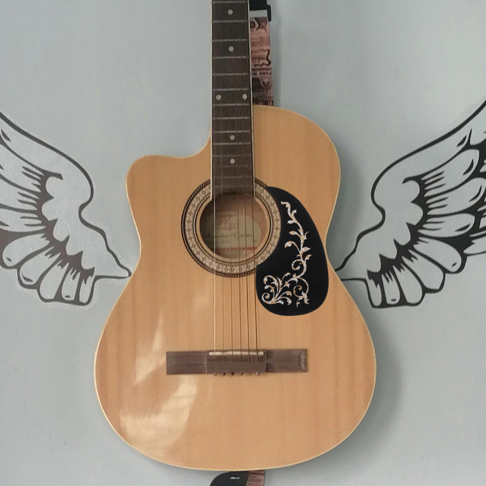 LIFKOME 1Pc Guitar Pickguard Scratch Guard Plate Self Adhesive Guitar Pick White Tree Vine Flower Design for Acoustic Guitar Water Drop Shape