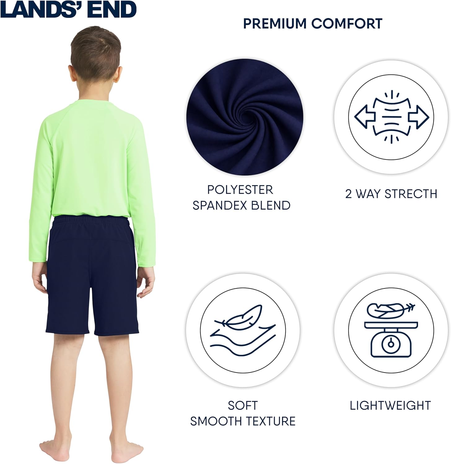 Lands' End Boys' Swimwear UPF 50+ Comfort Hydroliner Swim Trunks