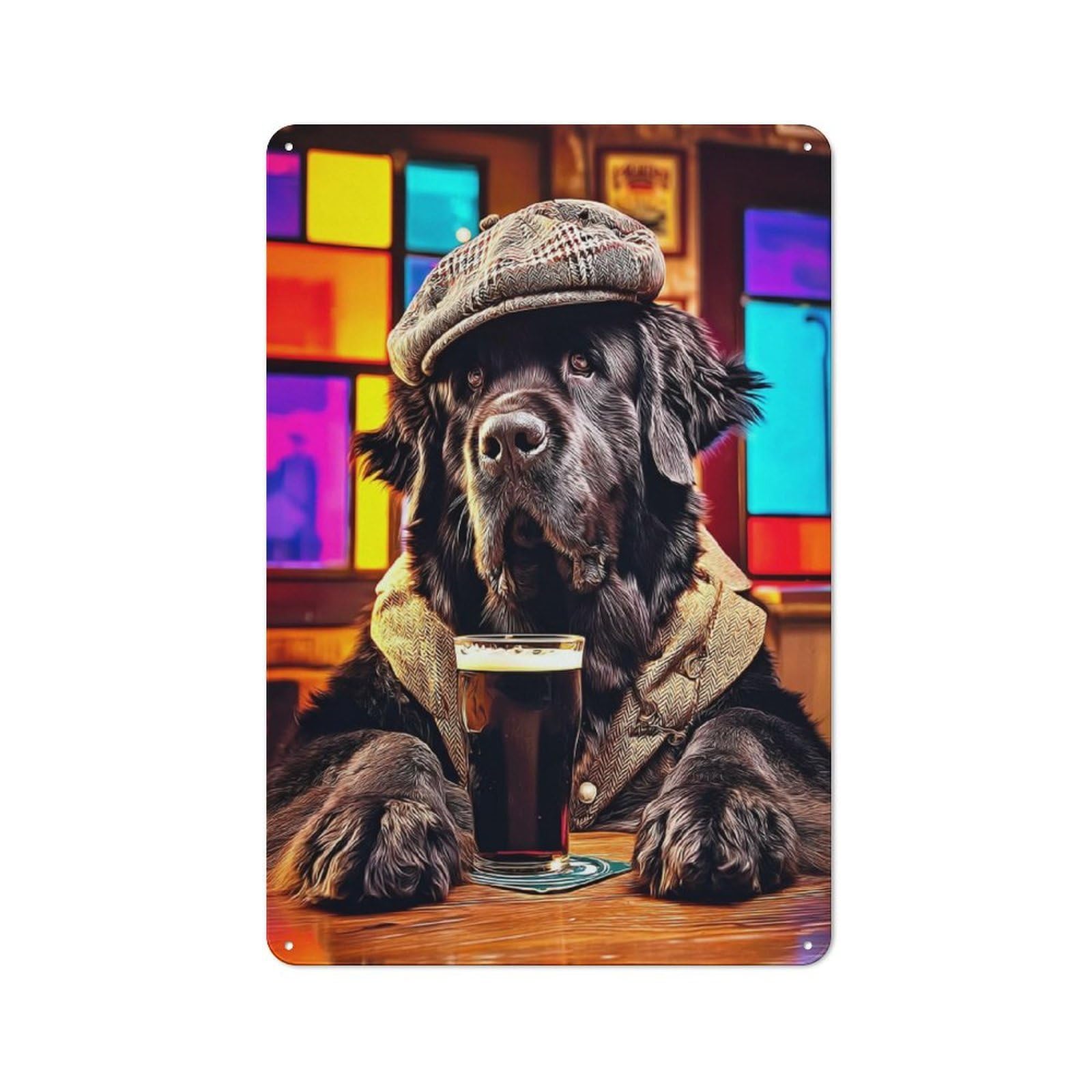 Junmoney Pub Dog Enjoying A Pint Vintage Metal Gift Sign 30X20cm, Home Wall Decor For Bedroom, Kitchen, Office Or Living Room