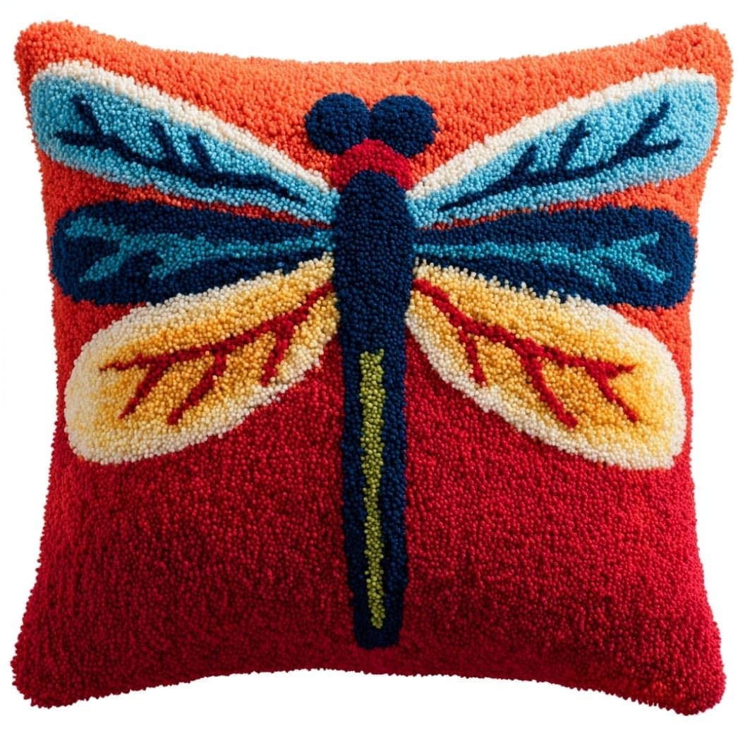 AxiangziK Latch Hook Cushion Kit,Dragonfly DIY Throw Pillow Cover 43X43Cm