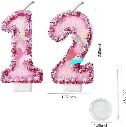 Miniatura 134 de Velas de números con purpurina de oro rosa de 2.8 pulgadas, muchos colores, regalos de cumpleaños de 22 años, velas de cumpleaños, velas de números