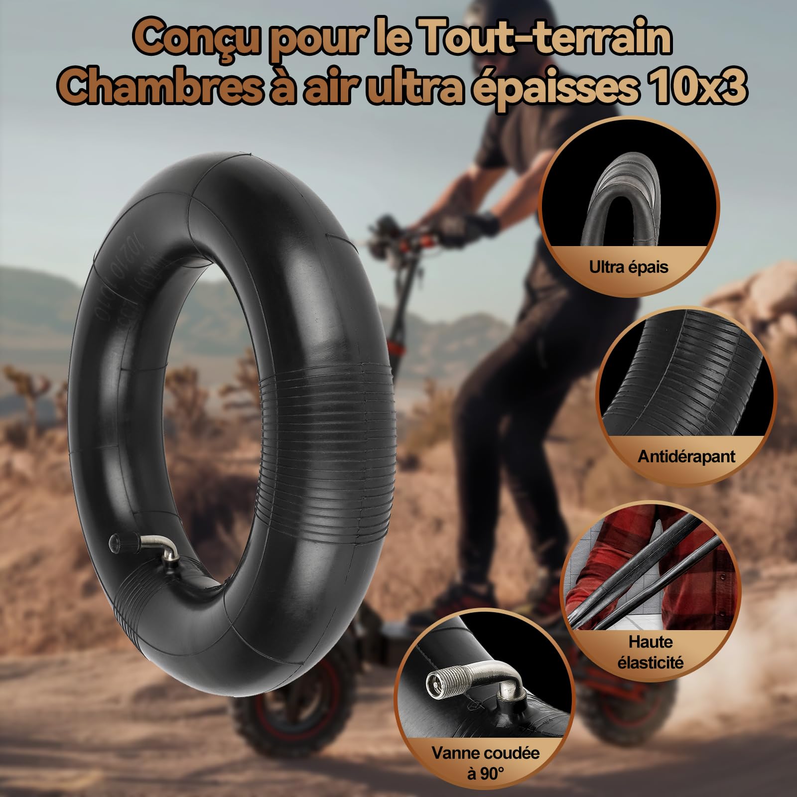 Chambre à Air 10x3.0 pour Trottinettes Électrique, Double Épaisseur Ultra, avec Valve Coudée à 90° – Pour Pneus Gonflables 255 x 80, 10x3 et 80/65-6, pour Kugoo M4/M4 Pro et Autres Modèles