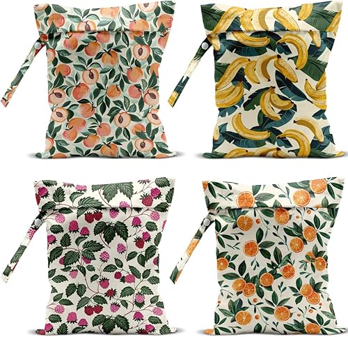 Miniatura 16 de Paquete de 4 bolsas húmedas de frutas, impermeables, lavables, reutilizables, para traje de baño, ropa sucia, pañales, viajes, playa, piscina, yoga,