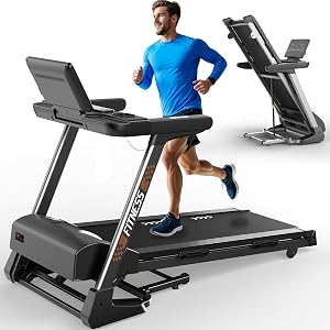 Tapis de course pliable pour la maison avec 18 niveaux d’inclinaison automatique, moteur puissant de 4,5 CV, vitesse de 1 à 18 km/h, capacité de charge maximale de 150 kg, Bluetooth avec carte