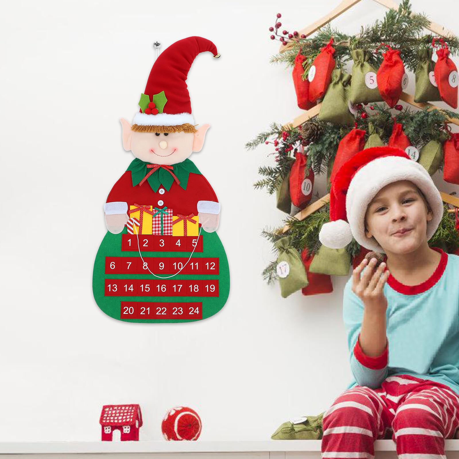 BESPORTBLE Weihnachts Countdown Kalender zum Aufhängen Adventskalender aus Filz mit Taschen für Tür oder Wand Dekorativer Weihnachtskalender für Familienfeiern