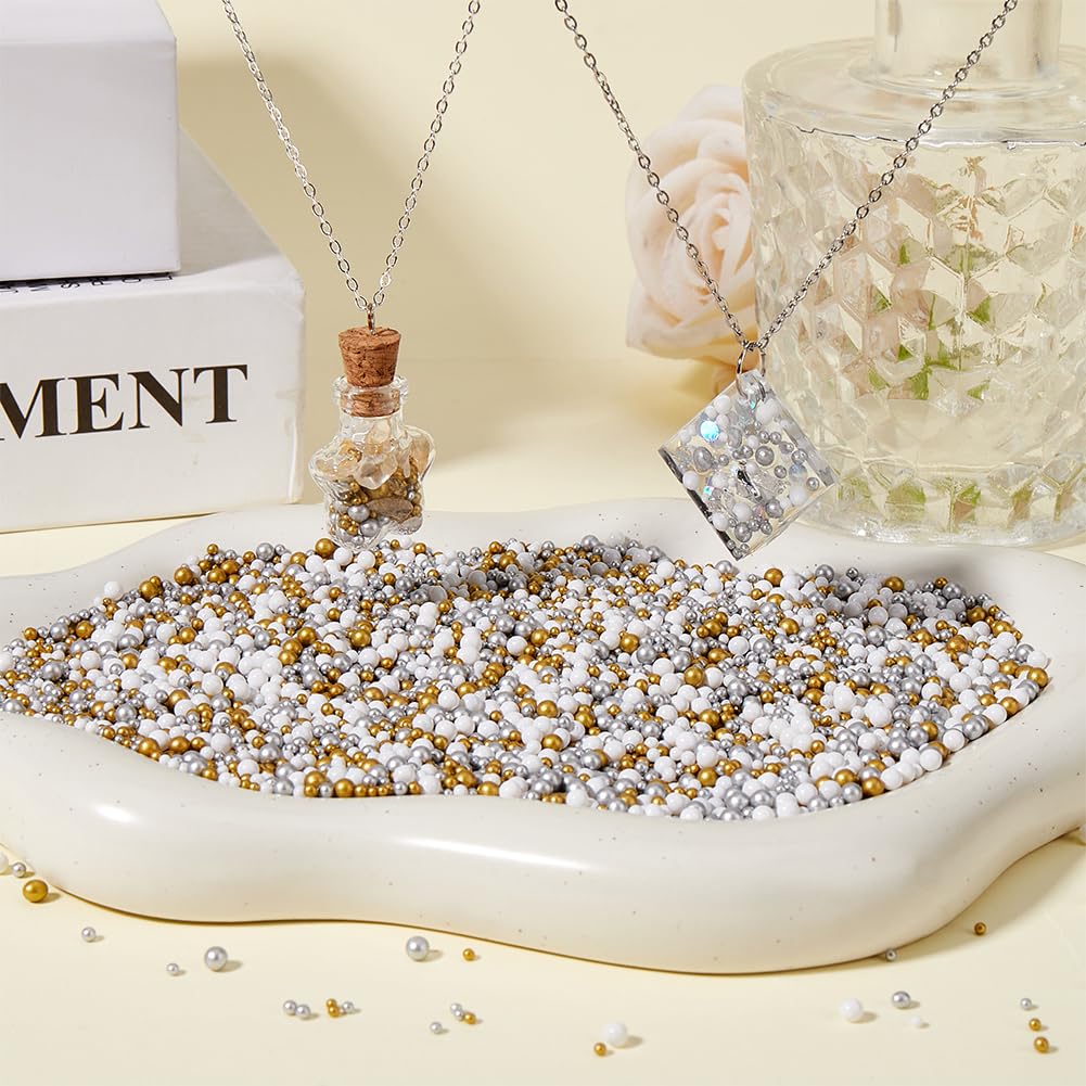 SUNNYCLUE 105G 3 Colors Glass No Hole Beads Small Bubble Bead Bulk Antique Silver Golden White Droplet Vase Filler Miniature Seed Tiny Smooth Bead for DIY Crafts 3D Art Nail Decors Jewellery Making - Image 4