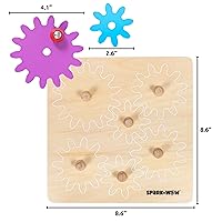 Vista 3 de Spark & Wow Spinny Gears - Tabla de engranajes de madera con 6 piezas en 3 tamaños Juguetes de causa y efecto Crea combinaciones coloridas