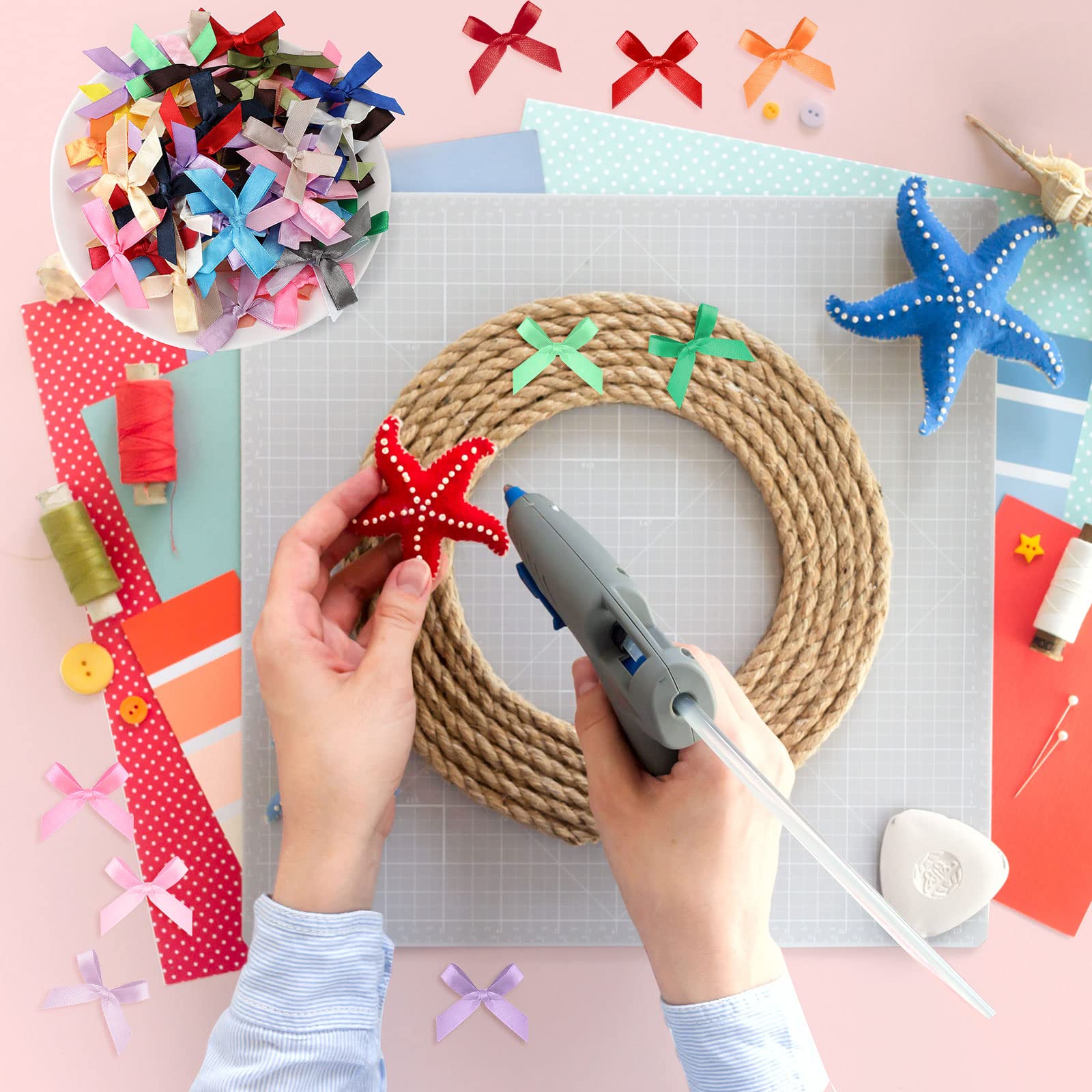 100 Mini Lazos De Cinta De Cuadros A Cuadros, Lazo De Navidad A Cuadros, Lazo De Lana De Búfalo A Cuadros Con Cuerda De 66 Pies Para Accesorios Para El Cabello