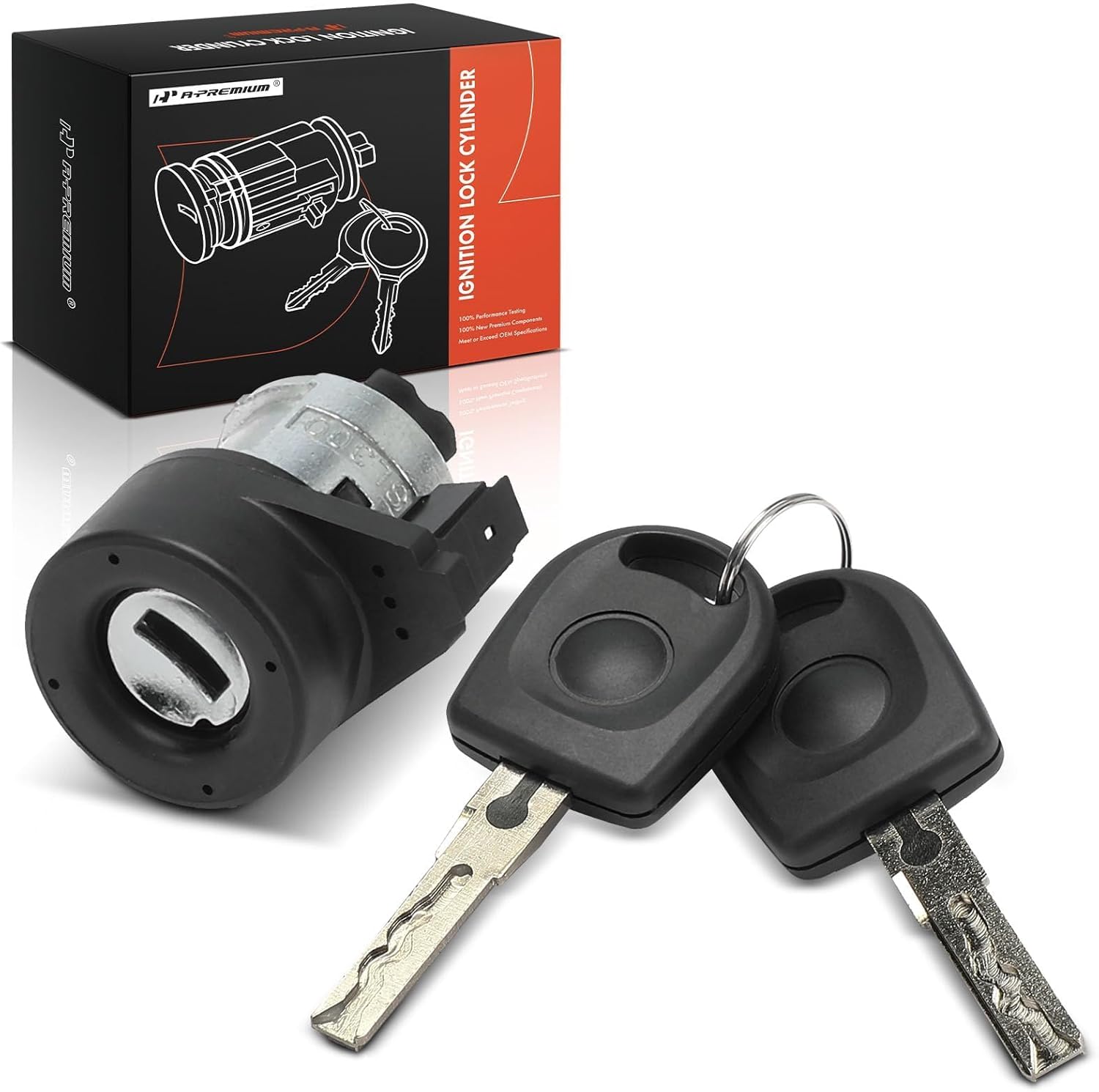 A-Premium Ignition Lock Cylinder with 2 keys Compatible with Volkswagen Vehicles - Jetta Passat Golf Beetle GTI R32, 1.8L 1.9L 2.0L 2.5L 2.8L 3.2L 4.0L, 1998-2010, Requires Programming