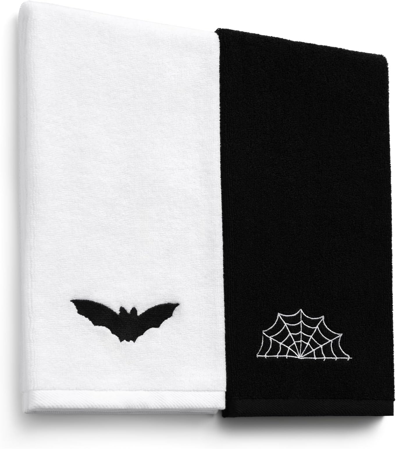 2 Pcs Gothic Bathroom Decor 13.3 x 29.5 Inch Goth Bat Hand Towels Spooky Cotton Kitchen Towels Embroidered Spider Web Theme Washcloth for Horror Creepy Xmas Party Christmas Birthday Gifts