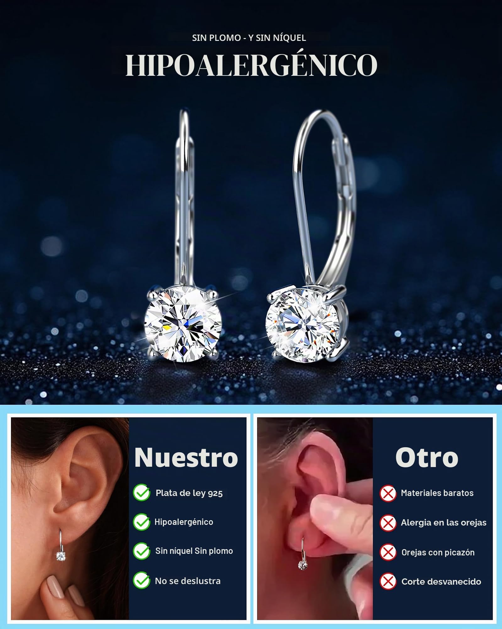 DOCHAIS Moissanita Pendientes Mujer Plata Colgantes 0.5ct-1.0ct Hipoalergénicos Pendientes Plata de Ley 925 Aros Pendiente Brillante Regalo Mujer Cumpleaños San Valentín