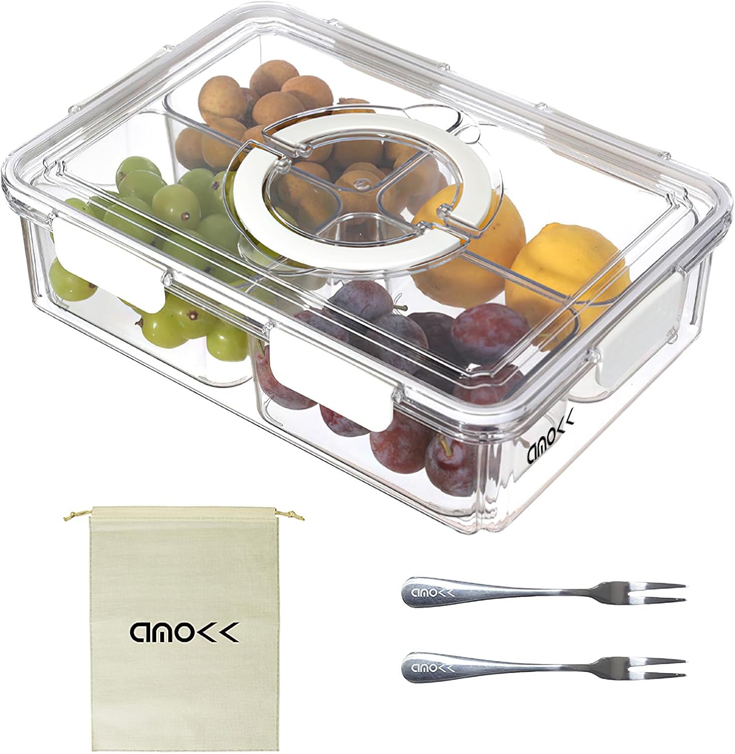 amokk Divided Serving Tray with Lid and Handle Portable