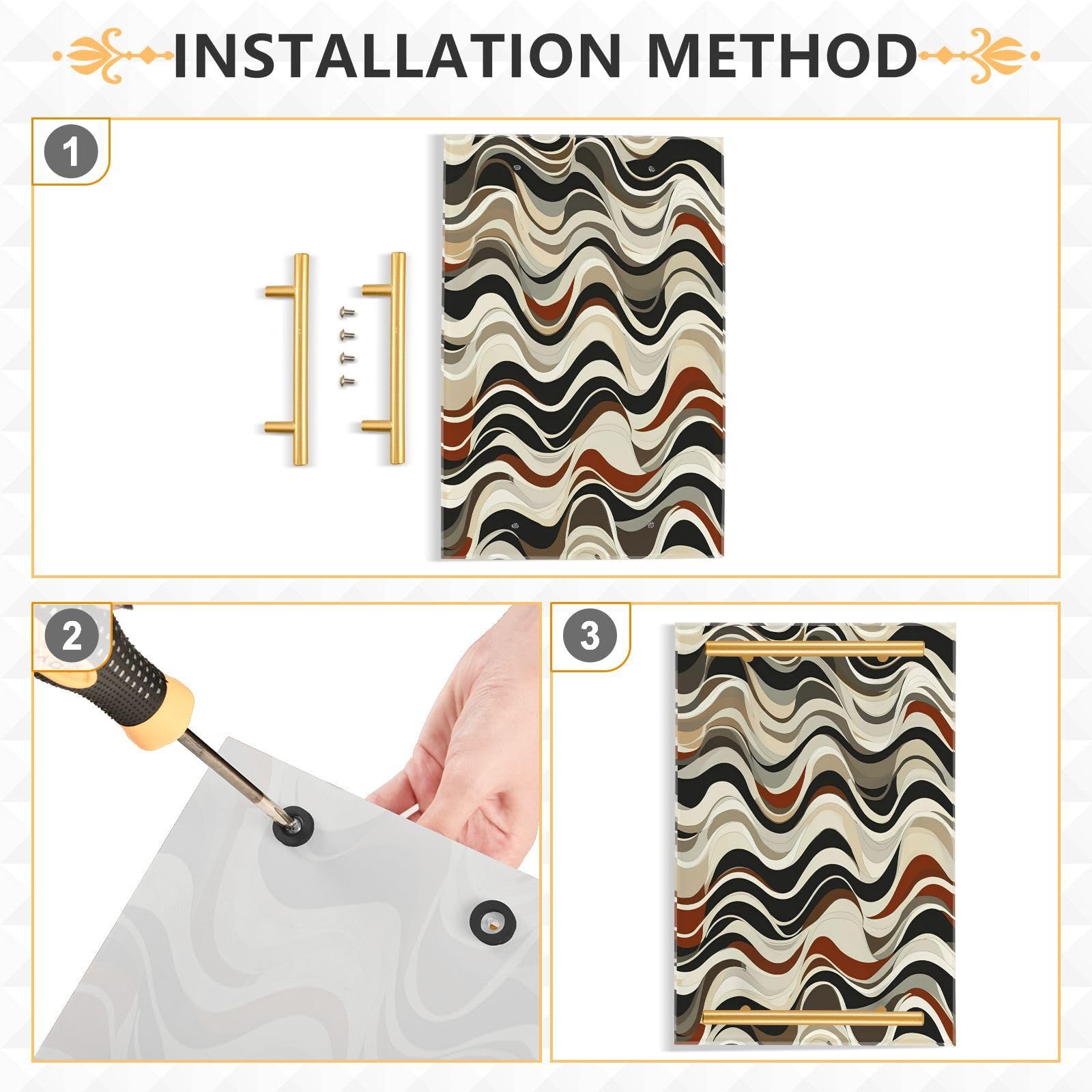 GUIJI Abstract Wavy Line Acrylic Tray, Perfume Cosmetic Jewelry Decorative Trays Bathtub Organizer, Living Room Kitchen Serving Tray with Gold Handles