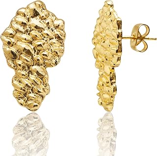 Gold Nugget Earrings for Men - Nugget Earring 18k Gold Plated -925 Sterling Silver Stud Earrings Gold Plated Earring studs